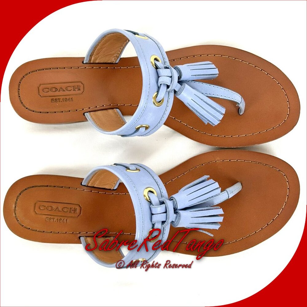 EUC Coach Sheena Tasseled Leather Sandals Chambray Blue 34 A0257-CBY Size 7 B - Picture 5 of 9